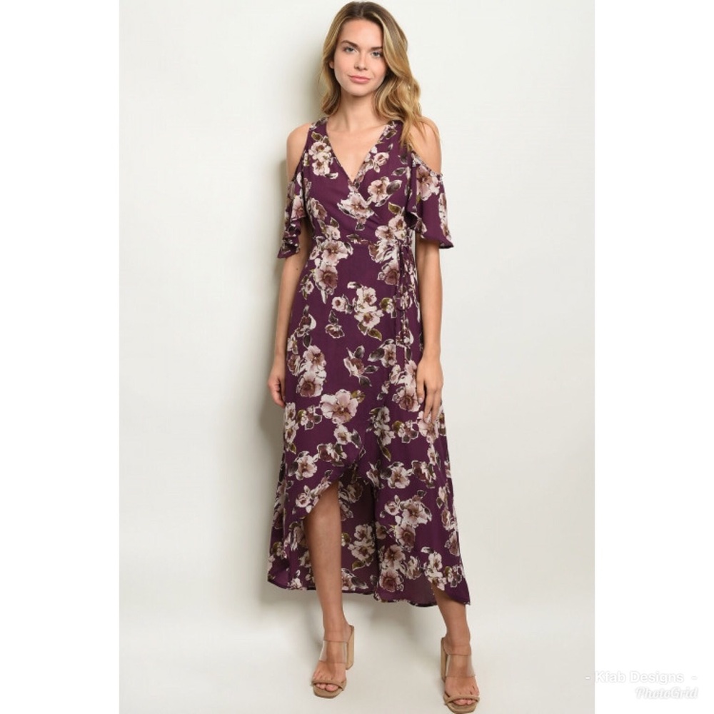 🛍LAST 1! Plum Floral Hi Lo Cold Shoulder Maxi! - Picture 6 of 6